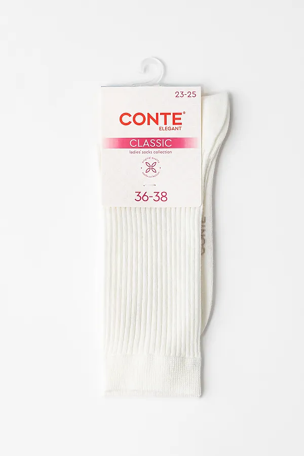 CONTE CLASSIC Хлопковые носки в рубчик CONTE ELEGANT, молочный - фото 1