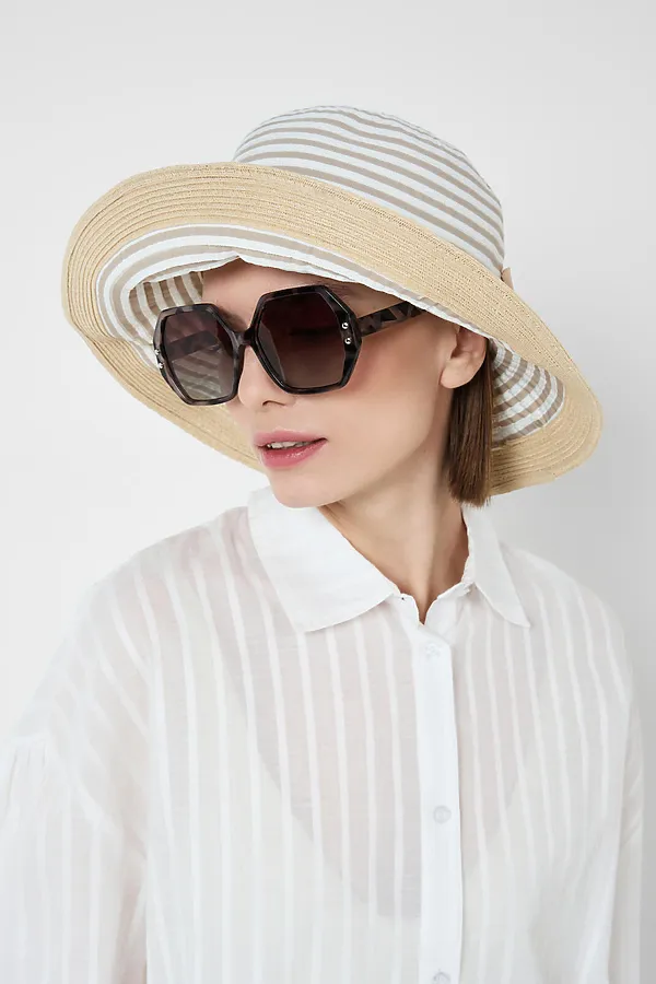 Шляпа текстильная для женщин PLAYTODAY, белый,бежевый - фото 1