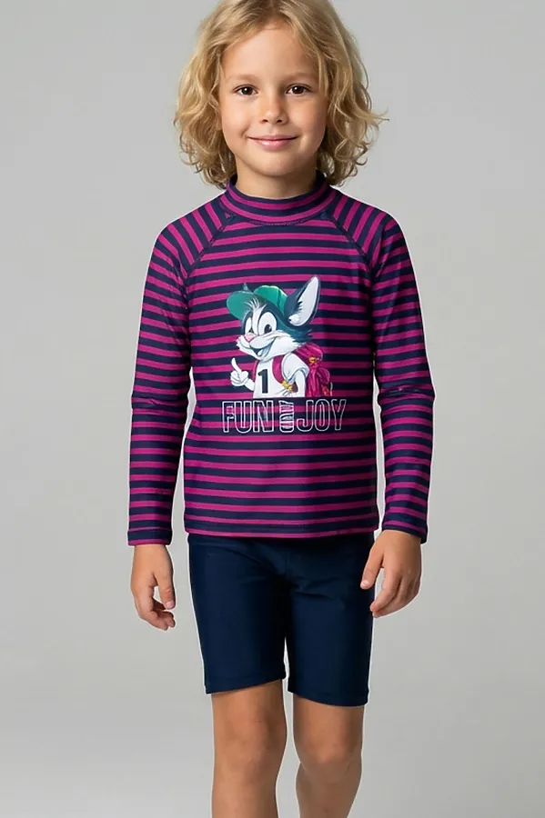 Плавательный костюм трикотажный для мальчиков PLAYTODAY, тёмно-синий,малиновый - фото 1