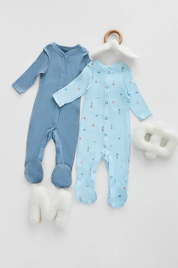 Комбинезон нательный детский (2шт.) MARK FORMELLE, маяк на голубом небе +серо -синий - фото 1