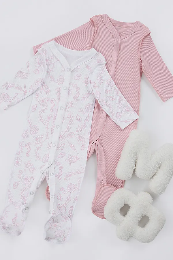 Комбинезон нательный детский (2шт.) MARK FORMELLE, ракушки на белом +розовые румяна - фото 1