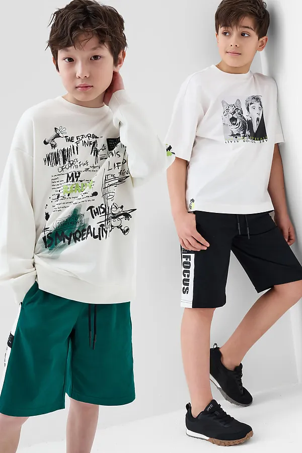 Шорты трикотажные для мальчиков, 2 шт в комплекте PLAYTODAY, черный,темно-зеленый,белый - фото 1