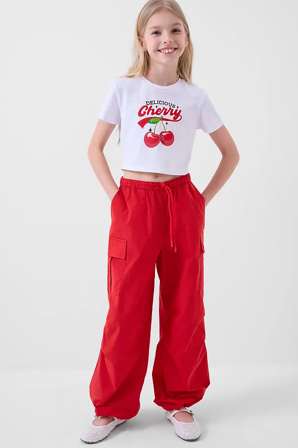 Комплект трикотажный для девочек: фуфайка (футболка), брюки PLAYTODAY, белый,красный - фото 1