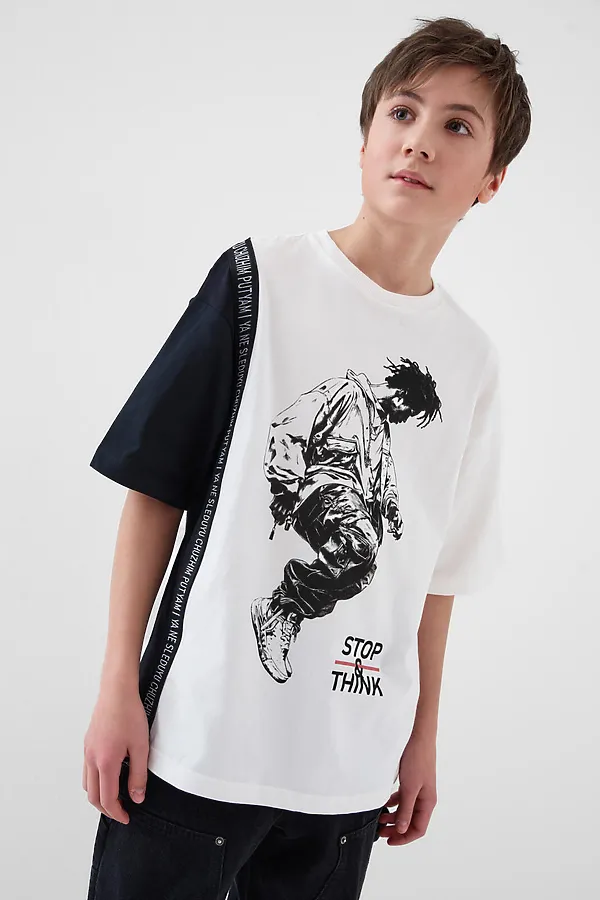 Фуфайка трикотажная для мальчиков (футболка) PLAYTODAY, черный,белый - фото 1