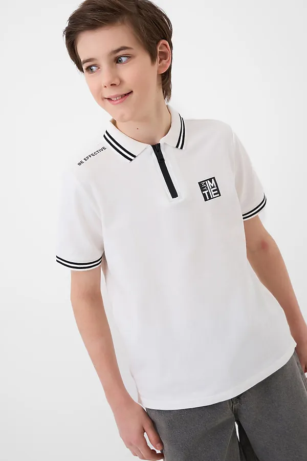 Джемпер трикотажный с воротником поло для мальчиков PLAYTODAY, белый - фото 1