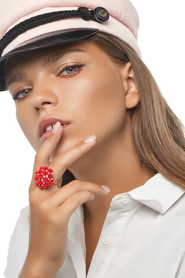 Кольцо "Кэролайн" Nothing Shop, золотистый, красный, бирюзовый - фото 1