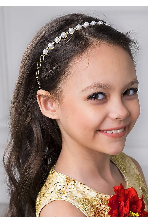 Ободок ALOLIKA, жемчуг-страза метал.золото - фото 1