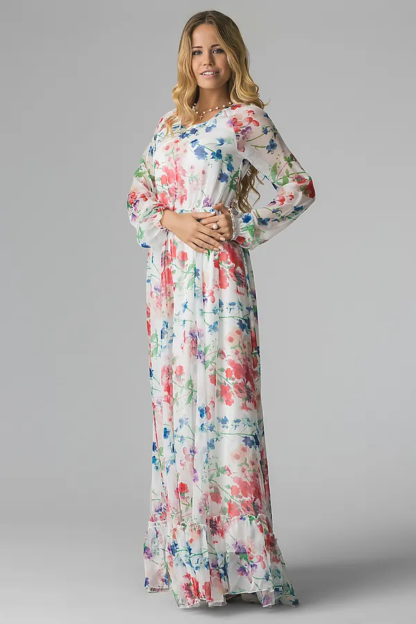 Платье макси MERSADA, серо-зеленый, красный, белый - фото 1