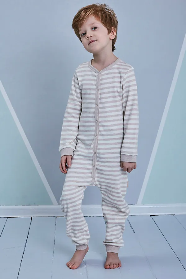 Комбинезон для сна KOGANKIDS, бежевый меланж полоска - фото 1
