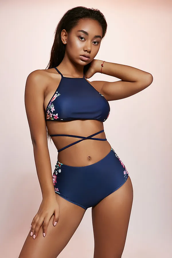 Купальник "Заклинательница акул" LE CABARET, темно-синий, розовый: салатовый - фото 1