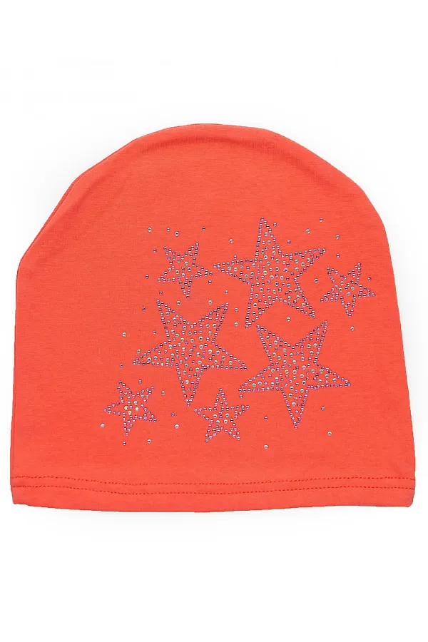 Шапка "Звездочки стразы Коралл" ДЕТСКИЙ ТРИКОТАЖ 37, коралл - фото 1