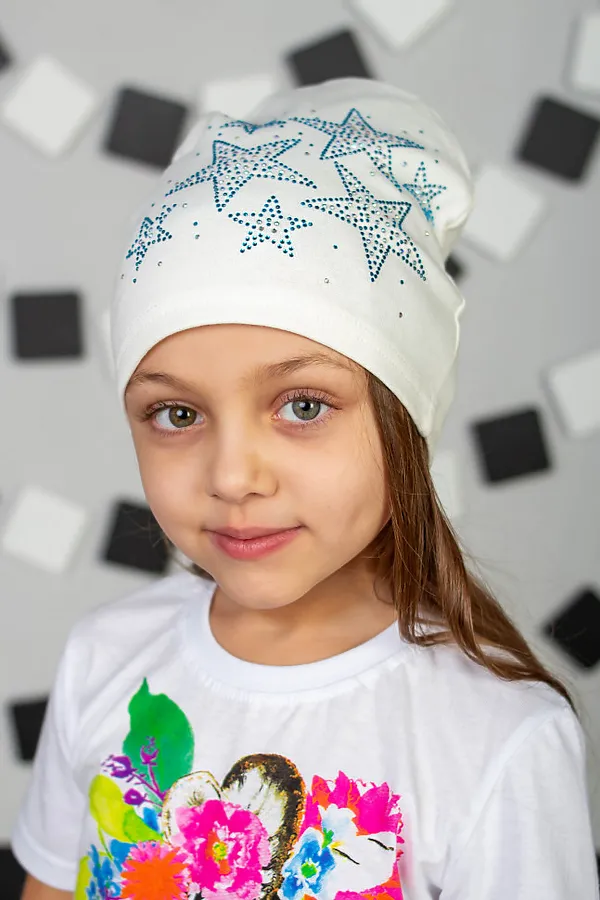Шапка "Звездочки стразы Белый" ДЕТСКИЙ ТРИКОТАЖ 37, белый - фото 1
