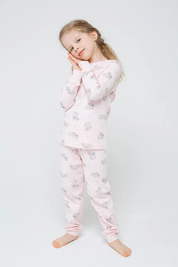 Пижама CROCKID, зайчики и сердечки на светло-розовом - фото 1