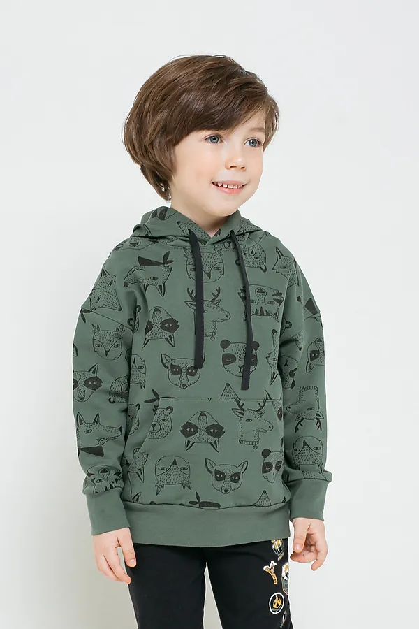 Толстовка  CROCKID SALE, лесной мох, звери к1269 - фото 1