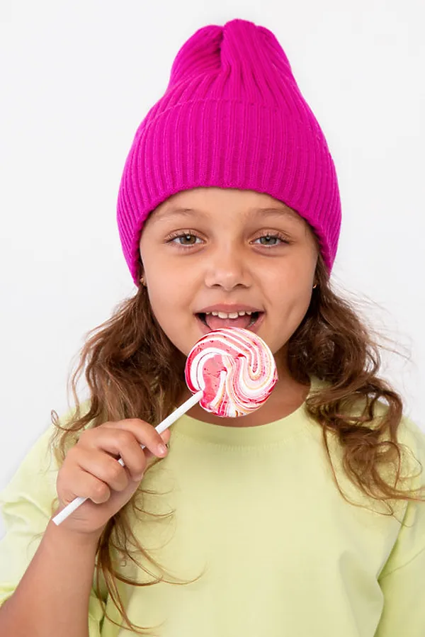 Шапка вязаная "Бини-Малина" ДЕТСКИЙ ТРИКОТАЖ 37, малиновый - фото 1