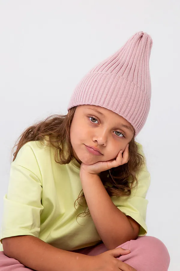 Шапка вязаная "Бини-Пудра" ДЕТСКИЙ ТРИКОТАЖ 37, розовый - фото 1