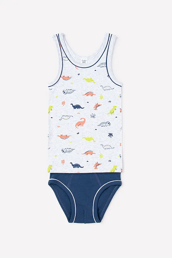 Комплект (Майка+Трусы) CROCKID SALE, дино на меланже, темно-синий - фото 1