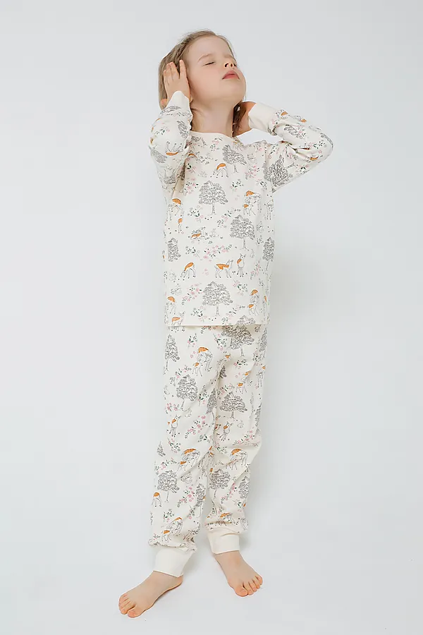 Пижама CROCKID, олененок в лесу на сливках - фото 1