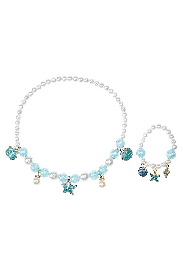 Комплект (Бусы+Браслет) PLAYTODAY, белый,голубой - фото 1