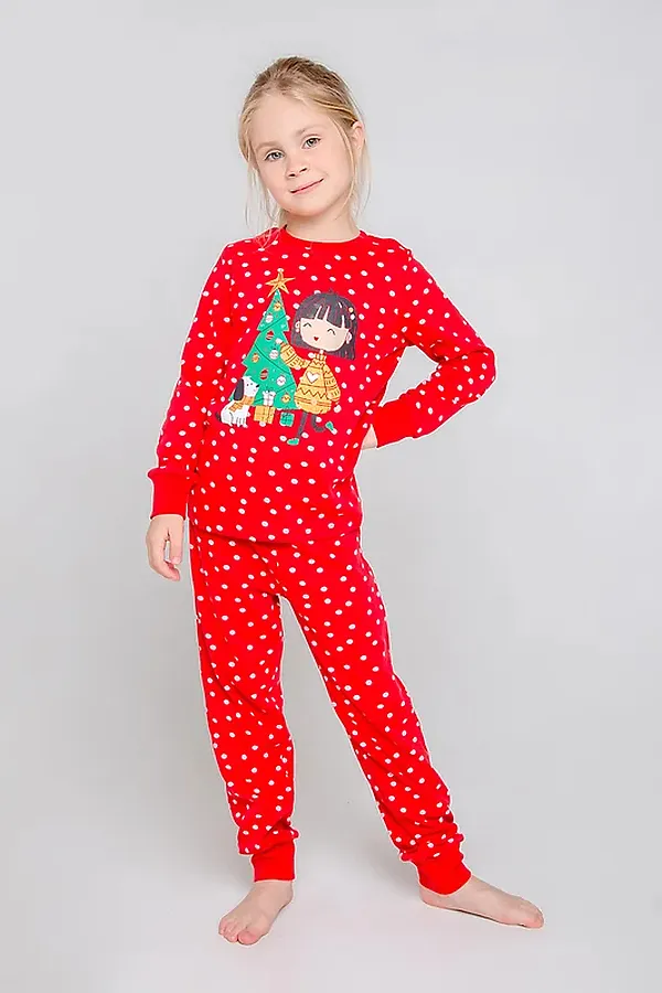 Пижама CROCKID SALE, насыщенно-красный,зимний снег - фото 1