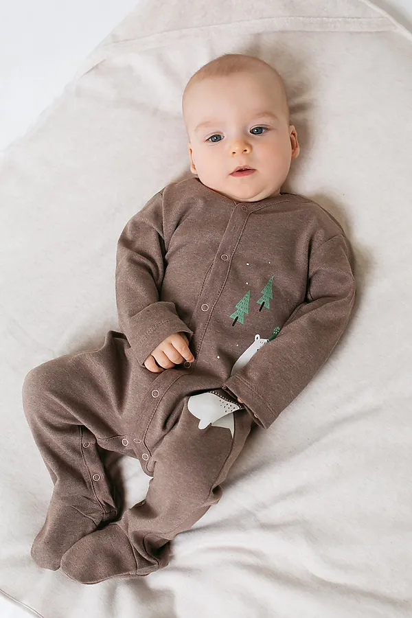 Комбнезон CROCKID, коричневый меланж(зима в лесу) - фото 1