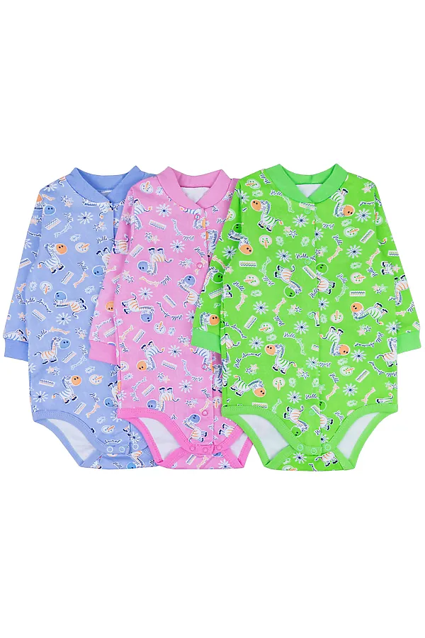 Полукомбинезоны 3 шт YOULALA, голубой, розовый, зеленый - фото 1