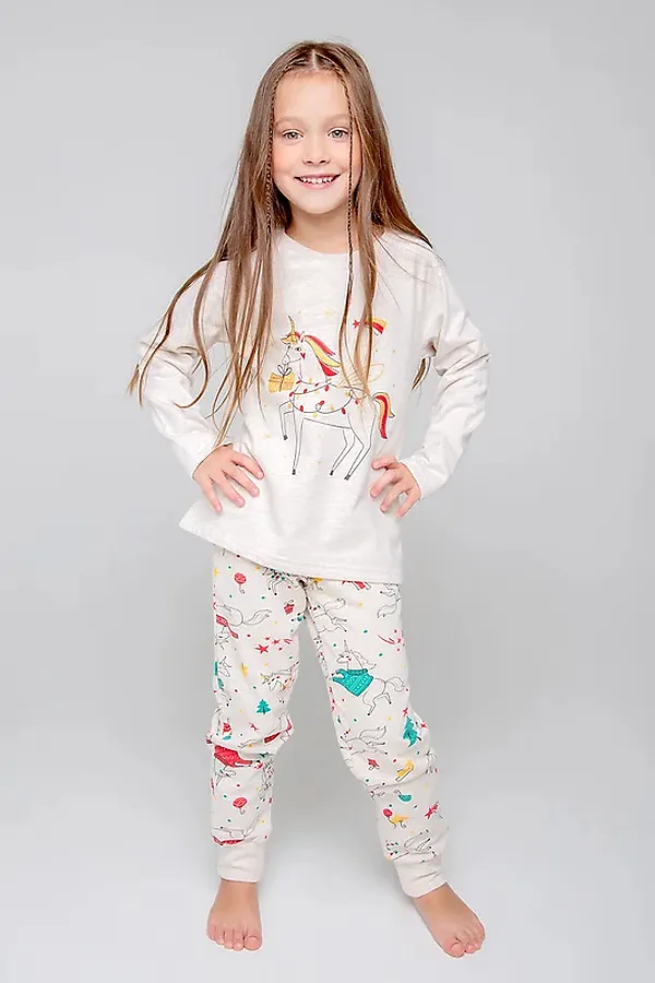 Пижама CROCKID SALE, св.бежевый меланж,новогоднее волшебство - фото 1