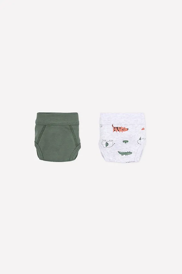 Трусы 2 шт. CROCKID, лесной мох, св.серый меланж, сафари - фото 1