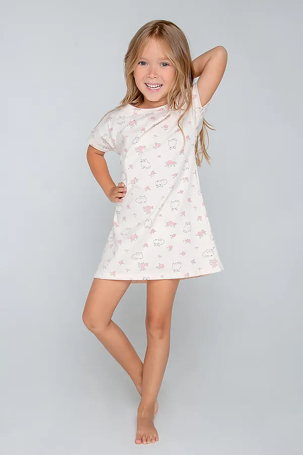 Сорочка CROCKID SALE, котики в цветах на светлом жемчуге - фото 1