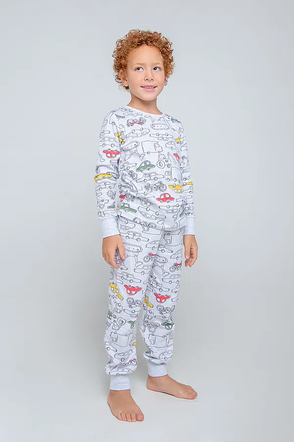 Пижама CROCKID SALE, машинки на св.сером меланже - фото 1