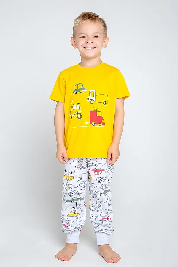 Пижама CROCKID SALE, горчица, разные машинки - фото 1