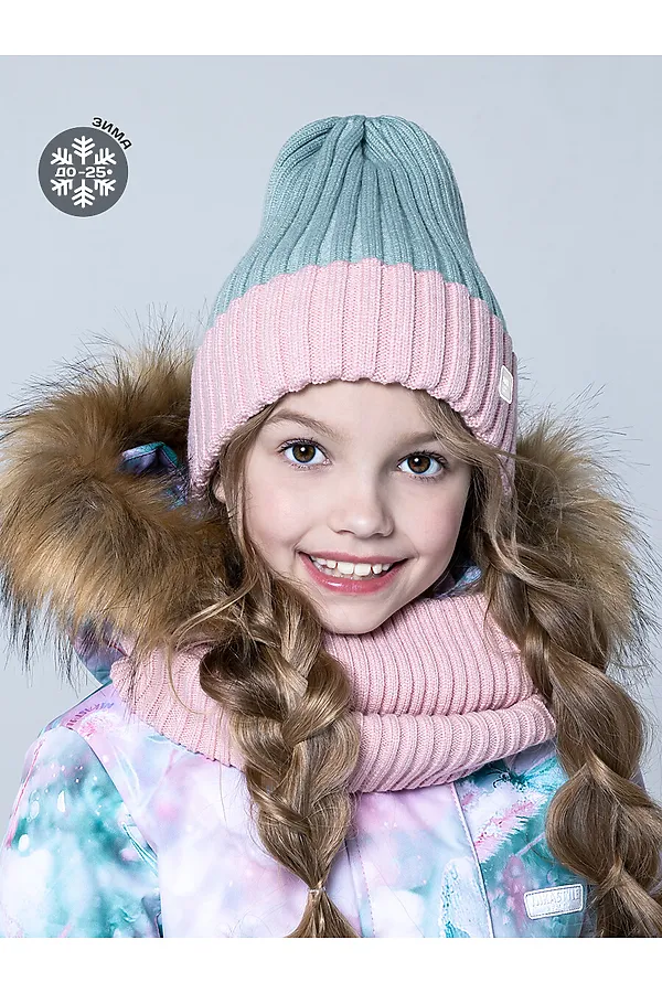 Комплект (Шапка+Снуд) NIKASTYLE, мятный/пудровый - фото 1