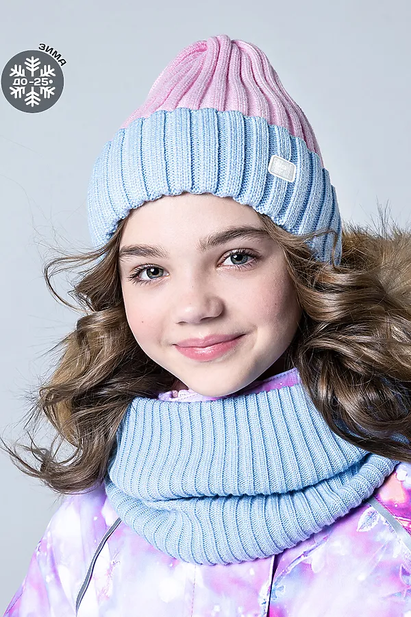 Комплект (Шапка+Снуд) NIKASTYLE, розовый/небесный - фото 1