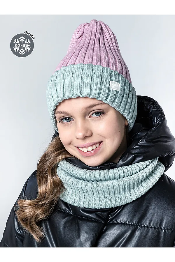 Комплект (Шапка+Снуд) NIKASTYLE, сухая роза/мятный - фото 1