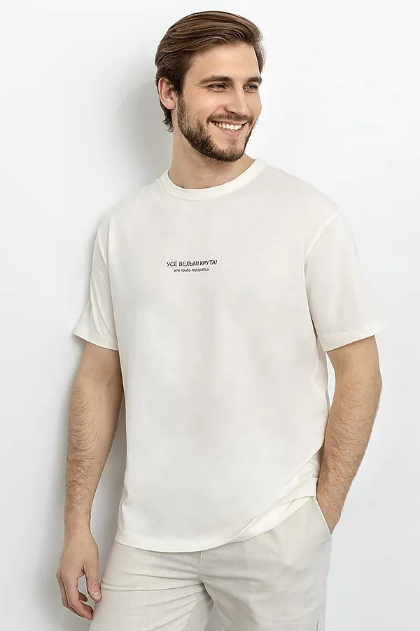 Футболка  MARK FORMELLE, молочный +печать - фото 1