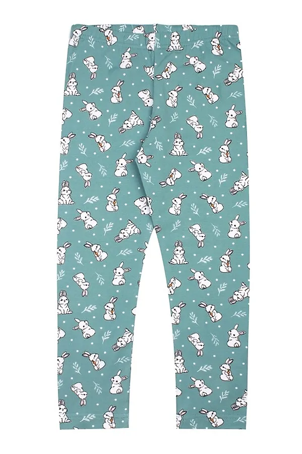 Леггинсы АПРЕЛЬ, кролики на серо-зеленом - фото 1