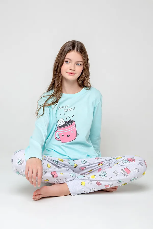 Пижама  CROCKID SALE, светлый минт, кофе и булочки - фото 1