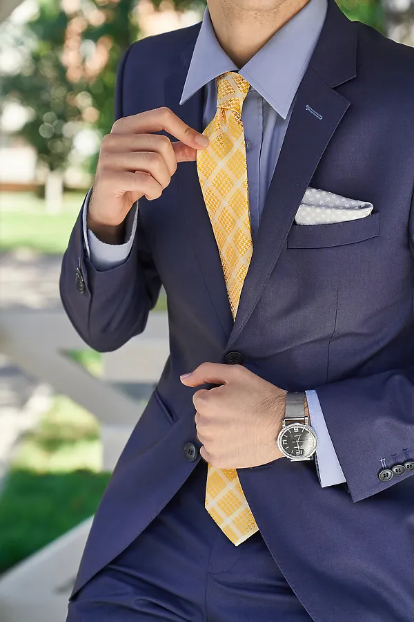 Галстук классический галстук мужской галстук в клетку в деловом стиле "Идеальный выбор" SIGNATURE, желтый, бледно-желтый - фото 1