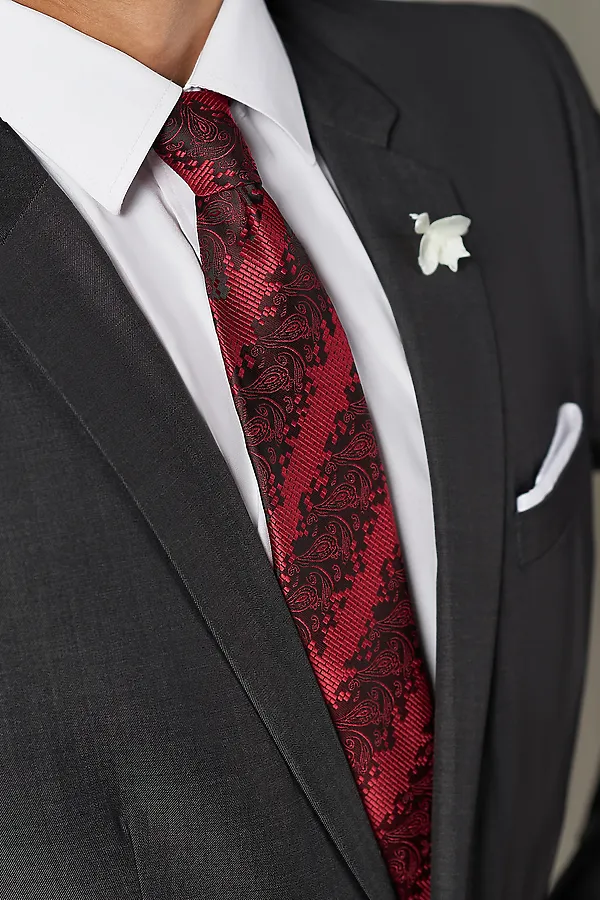 Галстук классический галстук мужской фактурный с принтом пейсли в деловом стиле "Тайная власть" SIGNATURE, темно-красный, черный - фото 1