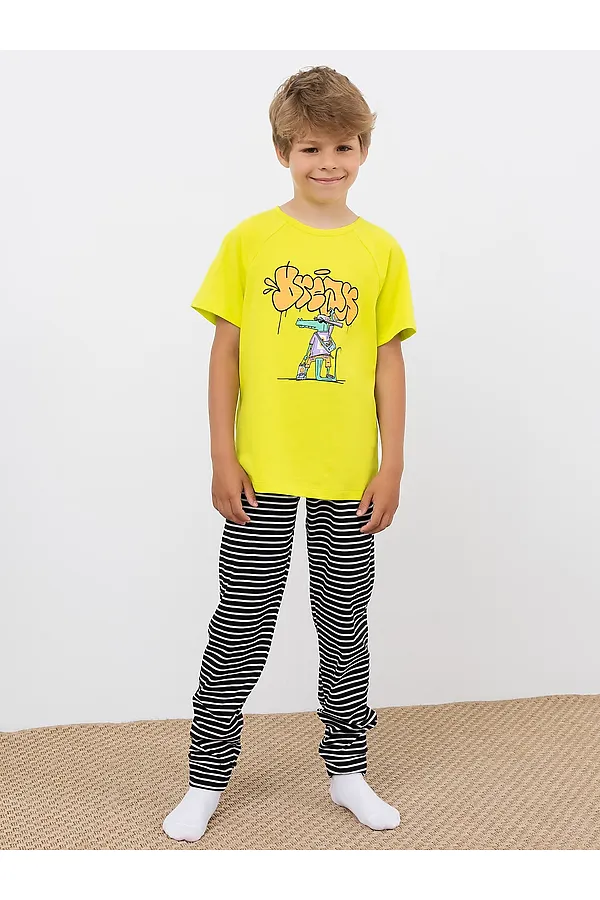 Пижама (футболка, брюки) MARK FORMELLE, салатовый неон +черно-белая полоска - фото 1