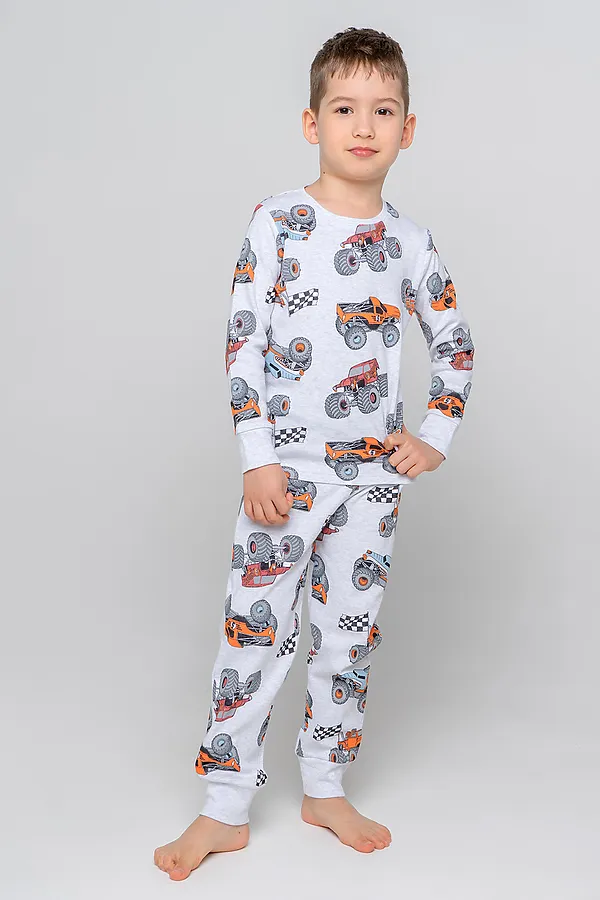 Пижама CROCKID SALE, машины на св.сером меланже - фото 1