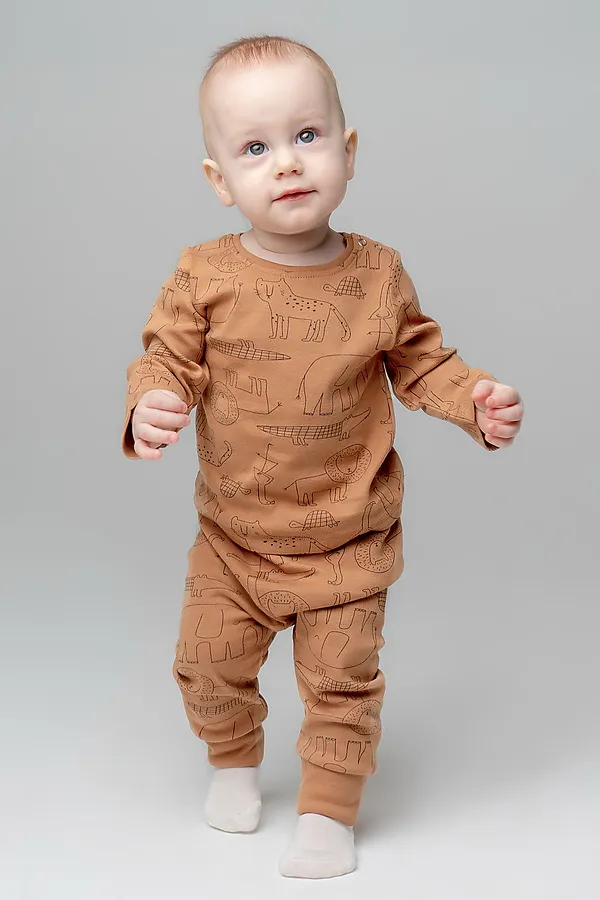 Джемпер CROCKID SALE, звери на прогулке на коричневом - фото 1