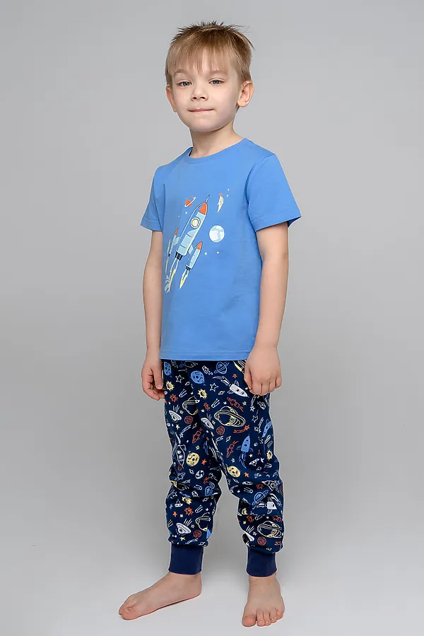 Пижама CROCKID SALE, голубой сапфир, космические ракеты - фото 1