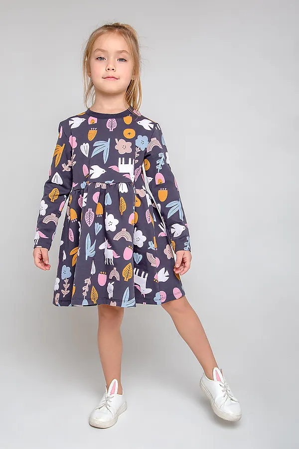 Платье CROCKID SALE, темно-серый, магические цветы к349 - фото 1