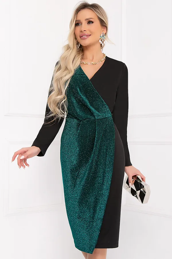 Платье BELLOVERA, черный, изумрудный - фото 1
