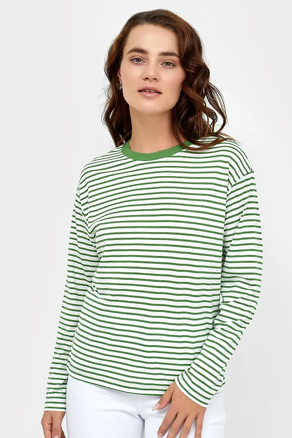 Джемпер  MARK FORMELLE, салатовая полоска на молочном - фото 1