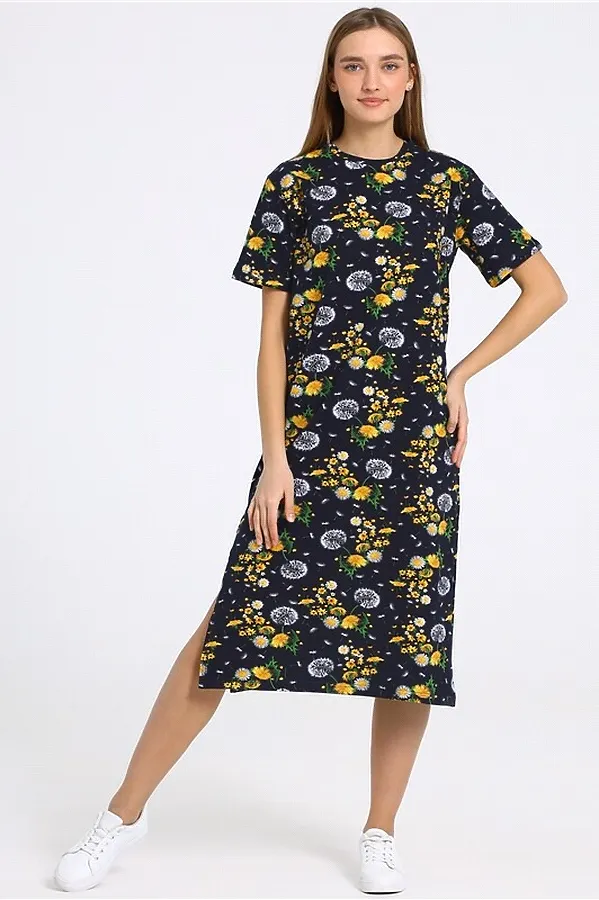 Платье АПРЕЛЬ, одуванчики на синем - фото 1