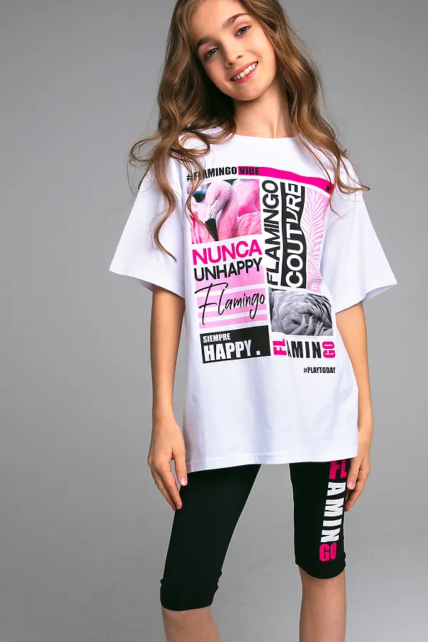 Комплект (Футболка+Леггинсы) PLAYTODAY, белый,черный - фото 1