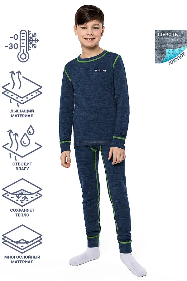 Комплект (Лонгслив + Брюки) NIKASTYLE, синий меланж - фото 1