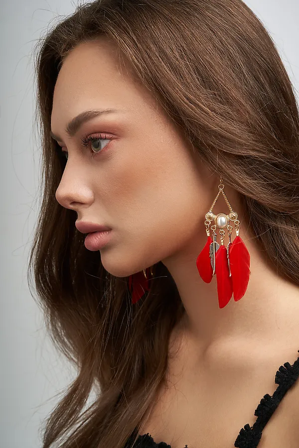 Серьги "Яркость" MERSADA, золотистый, красный, белый - фото 1